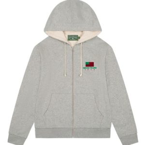 African American Flag Thermal Lined Zip Hoodie Grey