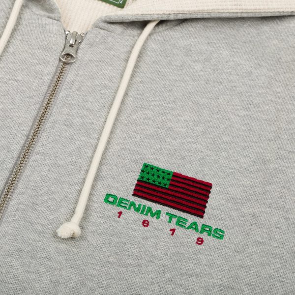 African American Flag Thermal Lined Zip Hoodie Grey