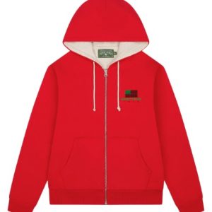 African American Flag Thermal Lined Zip Hoodie Red