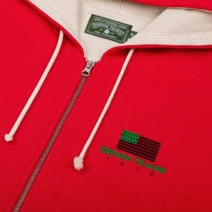 African American Flag Thermal Lined Zip Hoodie Red