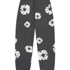 Rhinestone Cotton Wreath Sweatpants Vintage Black